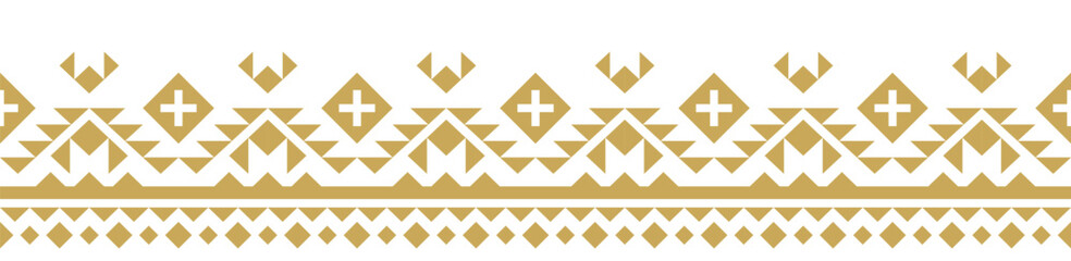 Gold ethnic ornament with geometric tribal border pattern.