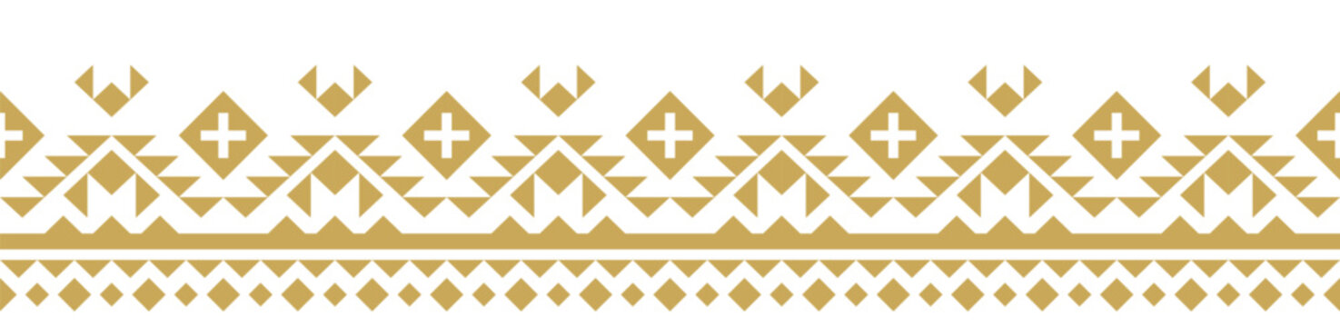 Gold ethnic ornament with geometric tribal border pattern.