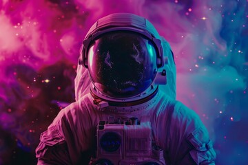 Portrait of Astronaut Posing in a Space Suit During a Spacewalk Mission on a Spaceship. Neural network ai generated