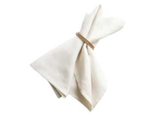 Isolated Cream Colored Linen Napkin with Twine Ring