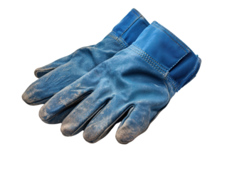 Isolated Pair of Dirty Blue Work Gloves