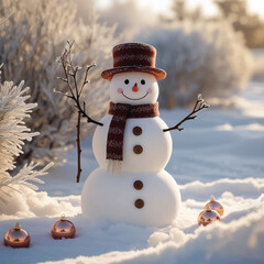 Obraz premium Snowman on beach with sled