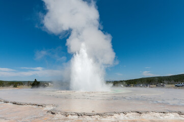 Eruption of the Great Fountain Geyser in Yellowstone National park.