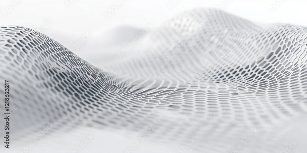 Poster abstract 3d surface with hexagonal pattern and depth perception, smooth curves and light reflections