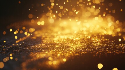 Golden glitter sparkles on dark background.