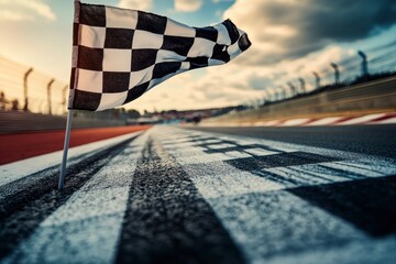 Checkered Flag Finish Line Race Track Victory Image