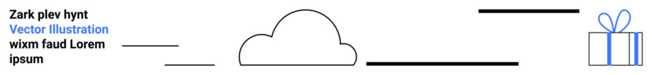 Obraz premium Cloud connected to a gift box with simple lines and text elements in black and blue. Ideal for technology, cloud computing, gifting, e-commerce, networking, minimalism, digital marketing. Landing