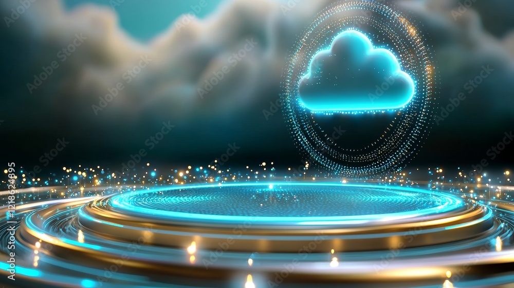 Aufkleber cloud computing visualization futuristic digital landscape technology environment 3d conceptual view