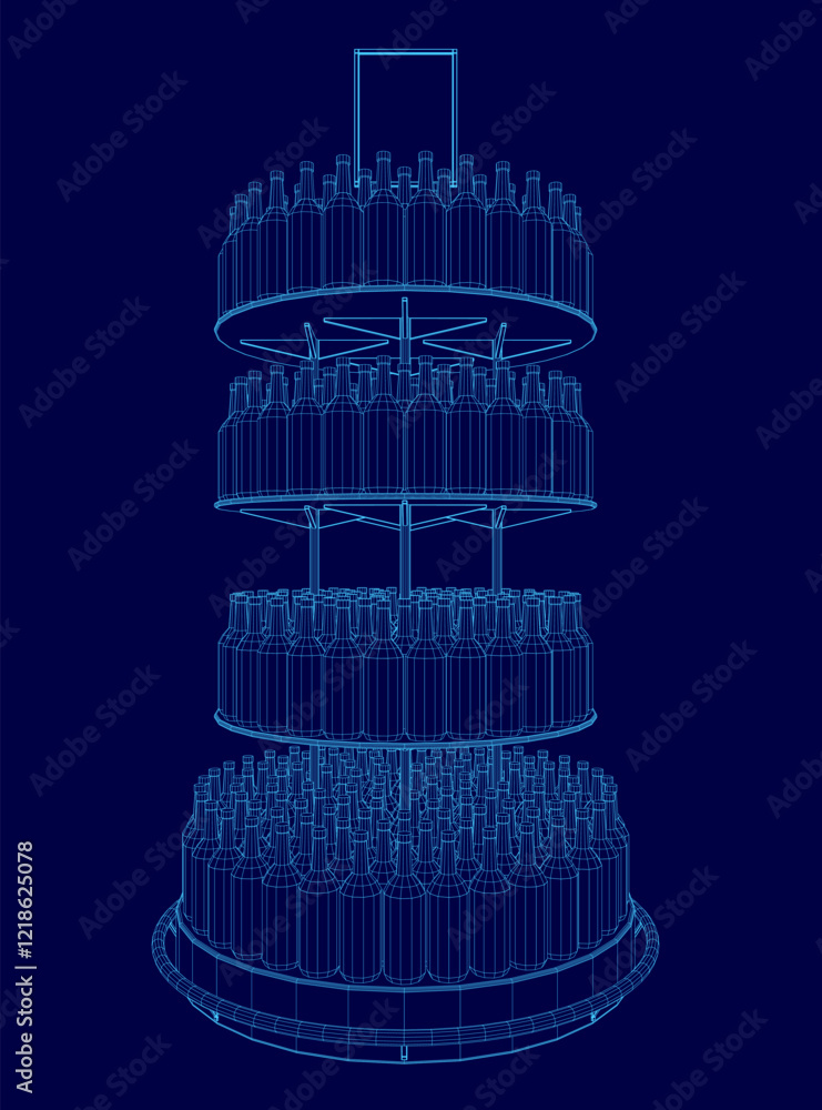 Aufkleber blue drawing of a tall stack of wine bottles. the image is of a tall stack of wine bottles, with eac
