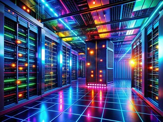Fototapeta premium Futuristic Server Room: Abstract 3D Render of Social Media Network Connections