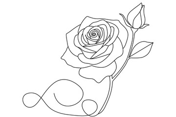 The minimalist design of this elegant rose flower is ideal for floral art, beauty, and romance themes, and is drawn with one continuous line.