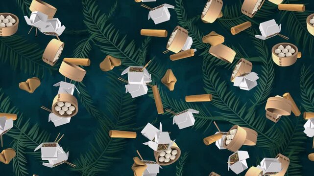 CHINESE FOOD loop tile Cartoon swirl background jungle. This is a cartoony loopable and tileable wallpaper