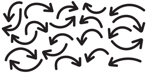 Set of Hand drawn vector arrows doodle on white background. Bold brush drawn arrows. Hand drawn brush vector arrows. Hand drawn organic arrow set. Hand drawn arrow vector icons set. sketch arrow