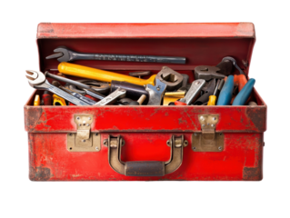 Isolated Open Red Toolbox with Tools