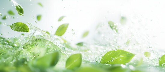 美しい緑茶の動きと茶葉のコラボレーション