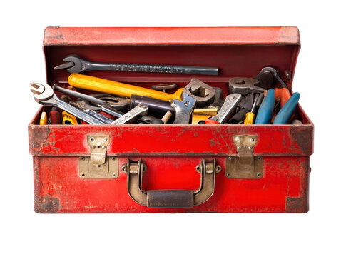 Isolated Open Red Toolbox with Tools