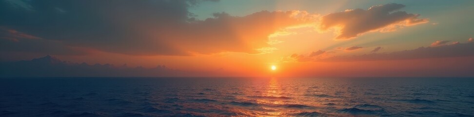 Fototapeta premium Golden hour, sliver moon above tranquil ocean, soft light, blue, sky