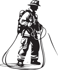 black and cartoon illustration of a man with a hose