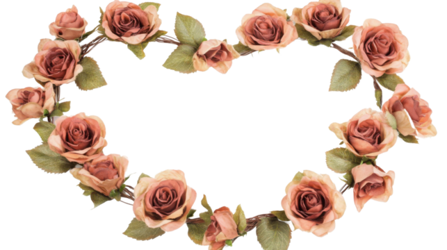 Heart shape frame layout with roses on transparent background  - Powered by Adobe