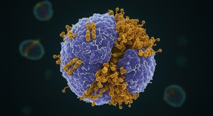 Obraz premium Microscopic Viral Cell: Detailed Purple and Gold Structure