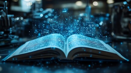 Fototapeta premium A book open to a page with scientific symbols background