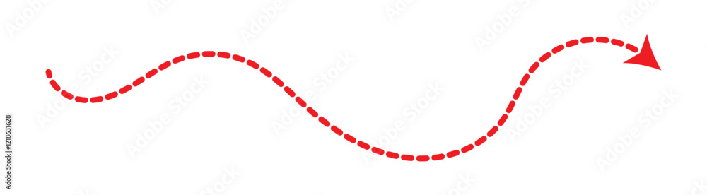Poster long dotted arrow icon vector illustration. set of long red dashed arrows on white background. dashe