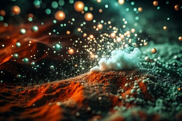 Mystical Cosmic Landscape with Floating Spheres , abstract background wallpaper