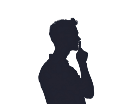 Isolated Man Silhouette with Finger on Lips