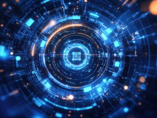 Obraz premium Abstract AI Concept with Digital Elements and Data Science Icons in Futuristic Blue-Toned Environment. Perfect for technology, innovation, and future-themed projects.