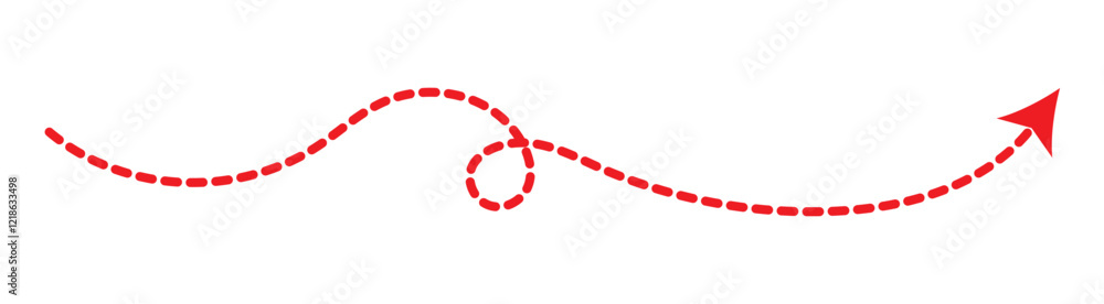 Poster long dotted arrow icon vector illustration. set of long red dashed arrows on white background. dashe