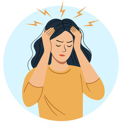 Women have a headache. The art style is flat vector