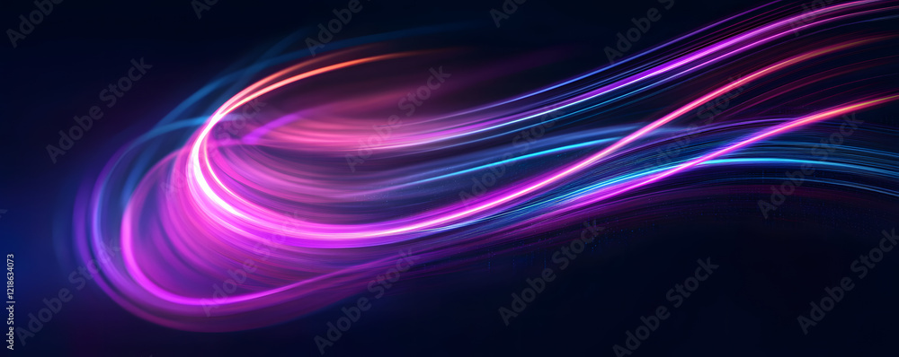 Poster neon color glowing lines background, high-speed light trails effect. futuristic dynamic motion techn