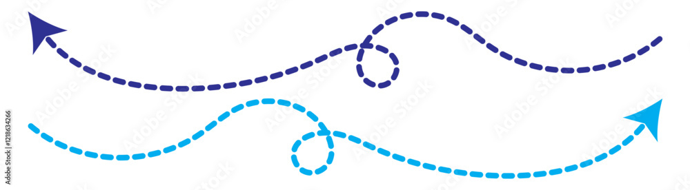 Poster long dotted arrow icon vector illustration. set of long blue dashed arrows on white background. dash
