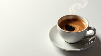 Obraz premium Aromatic Espresso in a White Cup with Steaming Crema on a Plain Surface