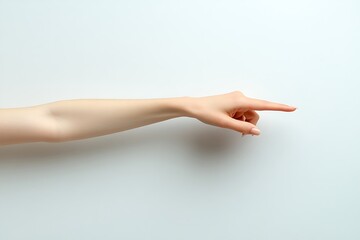 Woman hand pointing finger on white background