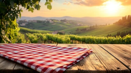 Rustic Vineyard Picnic Table Sunset Scene