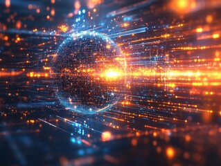 Abstract AI Concept with Digital Elements and Data Science Icons in Futuristic Blue-Toned Environment. Perfect for technology, innovation, and future-themed projects.