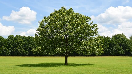 A large tree stands in a field of grass