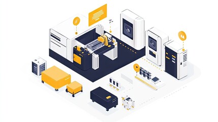 Obraz premium Industrial IoT setup with data overlay monitoring machinery and workflows.