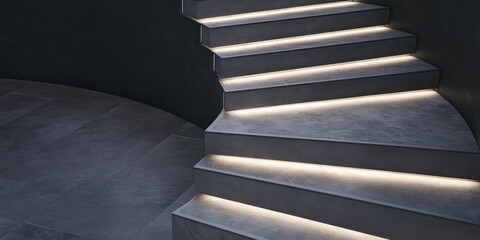 Curved slate stairs with ambient lighting modern interior architectural photography contemporary design aesthetic perspective