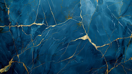 A tight shot of a blue marbled wall adorned with golden veins at its edges, generative ai