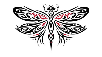 Black and Red Tribal Dragonfly on White Background