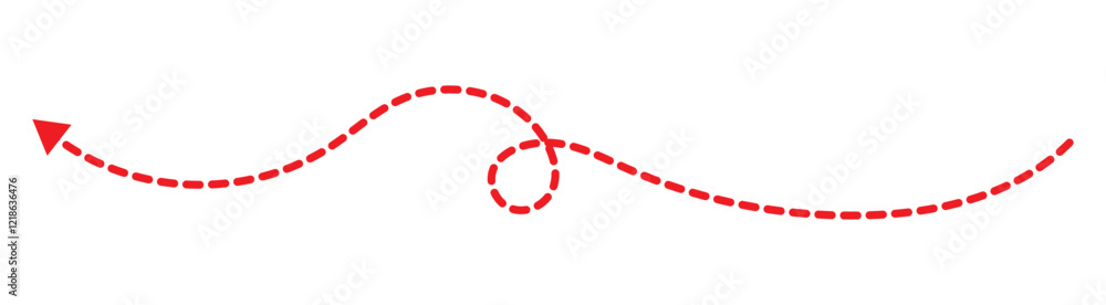 Poster long dotted arrow icon vector illustration. set of long red dashed arrows on white background. dashe
