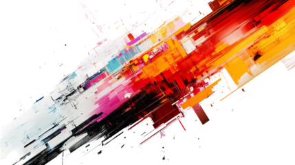 Colorful abstract brush strokes isolated on transparent background