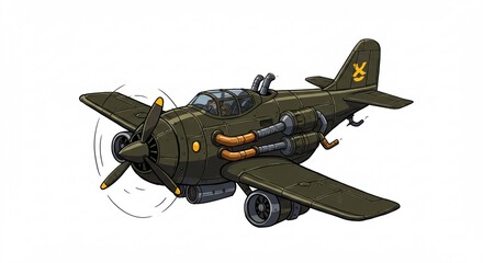 Vintage Steampunk Airplane Cartoon Illustration Retro Aircraft Design Flying Machine