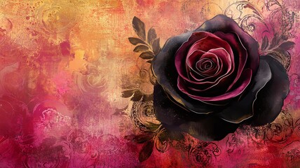 black rose flower on a colorful abstract background with copy space