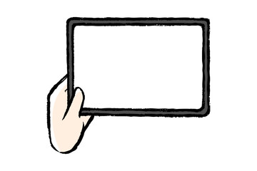 筆タッチのタブレットを持つ手のイラスト