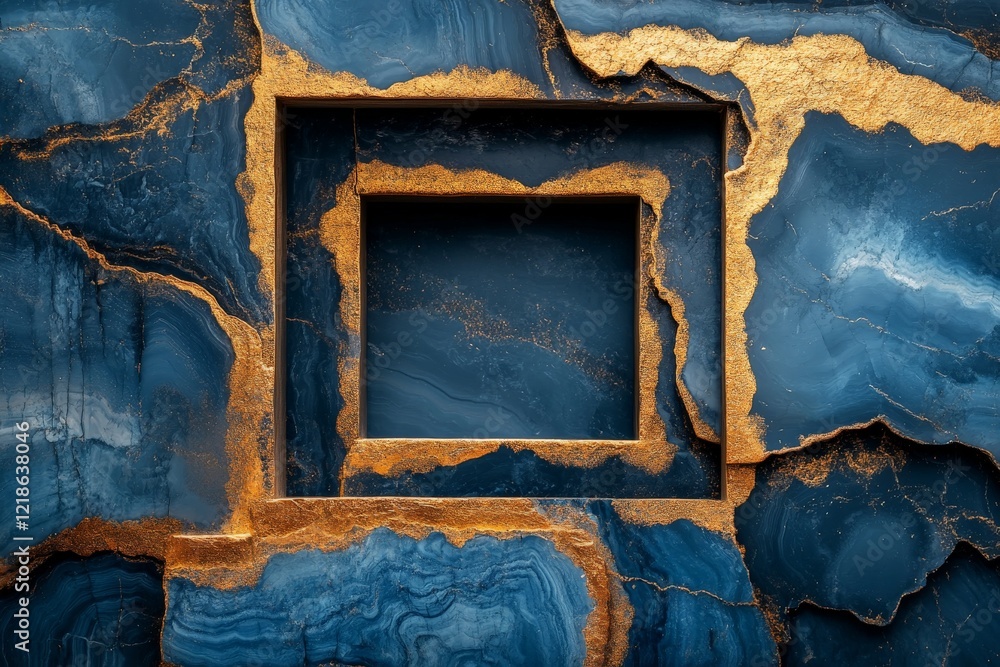 Aufkleber creative abstract design featuring deep blue and gold elements with a square frame at the center