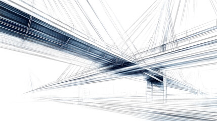 Bridge architecture in blueprint sketch style, modern construction details, precise and technical, professional drawing