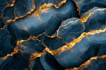 Fototapeta premium Exquisite blue and gold marble texture with intricate veining and striking contrast in elegant design
